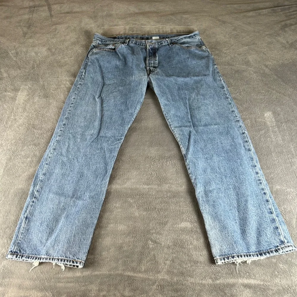 Levis 501 Original Fit Mens Blue Denim Button Fly Jeans 42x30 Medium Wash